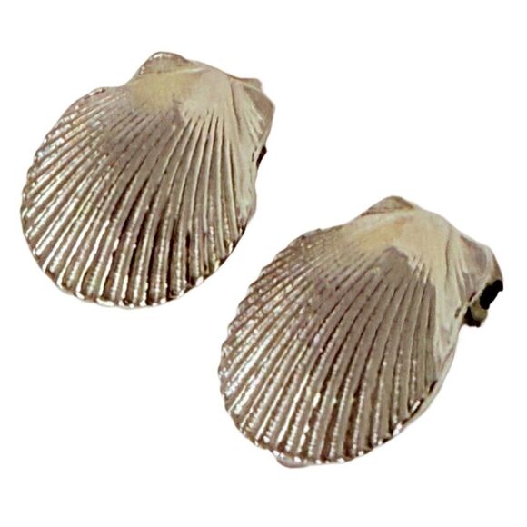 Vintage Mimi Di Niscemi Silver Seashell Earrings Clip-on Electroplated Nautical - Picture 2 of 13